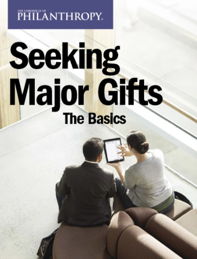 Seeking Major Gifts: The Basics Collection - Cover image of two professionals looking at a digital tablet