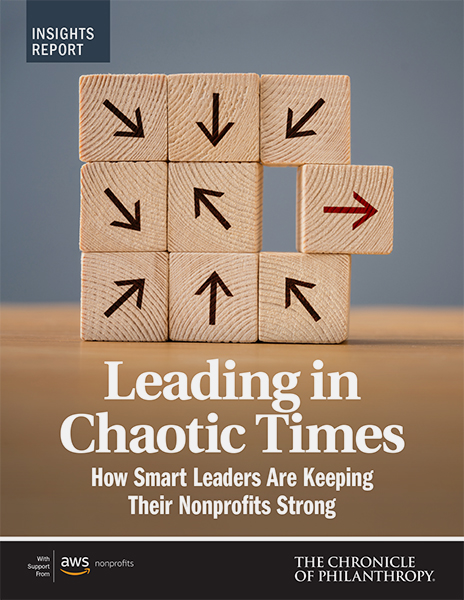 Chronicle of Philanthropy: Leading in Chaotic Times - image of building blocks with arrows pointing in different directions