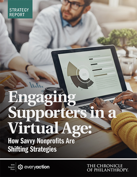 Chronicle of Philanthropy: Engaging Supporters in a Virtual Age - Image of people around a computer